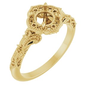 14K Yellow Gold 5.2 mm Round Halo-Style Engagement Ring Mounting   