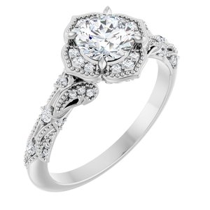 14K White Gold 5.8 mm Round 1/6 CTW Natural Diamond Semi-Set Engagement Ring