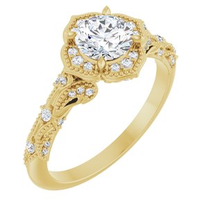14K Yellow Gold 5.8 mm Round 1/6 CTW Natural Diamond Semi-Set Engagement Ring