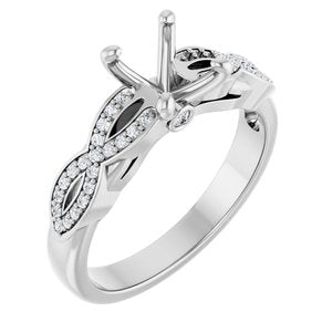 14K White Gold 8x6 mm Oval 1/8 CTW Natural Diamond Semi-Set Engagement Ring