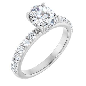14K White Gold 8x6 Oval 1/3 CTW Natural Diamond Semi-Set Engagement Ring