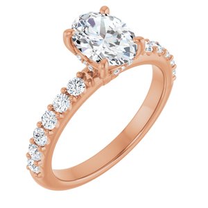 14K Rose Gold 8x6 Oval 1/3 CTW Natural Diamond Semi-Set Engagement Ring