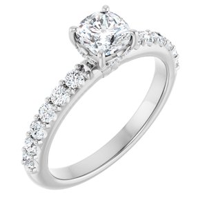 14K White Gold 5x5 mm Cushion 3/8 CTW Lab-Grown Diamond Semi-Set Engagement Ring