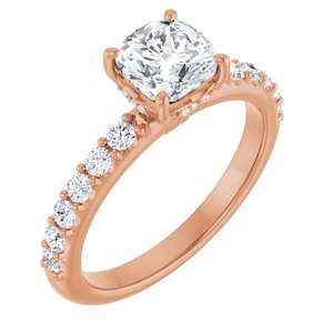 14K Rose Gold 6x6 mm Cushion 3/8 CTW Natural Diamond Semi-Set Engagement Ring