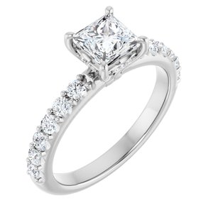 14K White Gold 5x5 mm Square 3/8 CTW Natural Diamond Semi-Set Engagement Ring