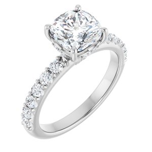 14K White Gold 7x7 mm Cushion 3/8 CTW Natural Diamond Semi-Set Engagement Ring