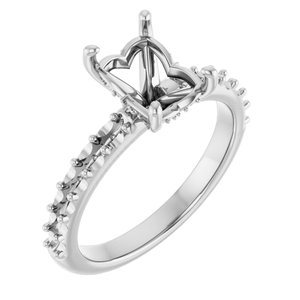 14K White Gold  8x6 mm Emerald Engagement Ring Mounting