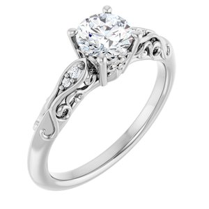 14K White Gold 5.8 mm Round .03 CTW Natural Diamond Semi-Set Engagement Ring