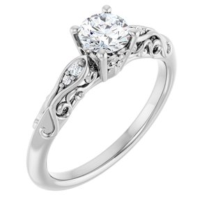 14K White Gold 5.2 mm Round .03 CTW Natural Diamond Semi-Set Engagement Ring
