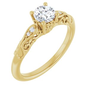 14K Yellow Gold 5.2 mm Round .03 CTW Natural Diamond Semi-Set Engagement Ring 