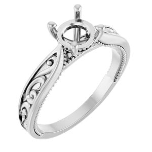 14K White Gold 6.5 mm Round Vintage-Inspired Engagement Ring Mounting