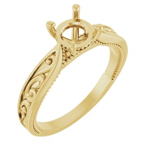 14K Yellow Gold 6.5 mm Round Vintage-Inspired Engagement Ring Mounting
