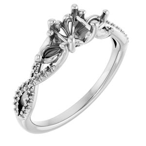 14K White Gold  5.2 mm Round Engagement Ring Mounting