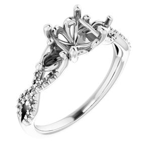 14K White Gold  7 mm Round Engagement Ring Mounting