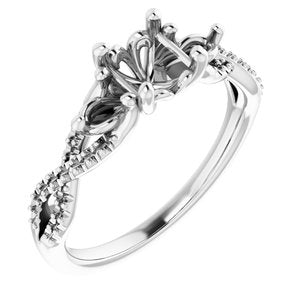 14K White Gold  6 mm Round Engagement Ring Mounting