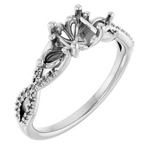 14K White Gold  5.8 mm Round Engagement Ring Mounting