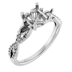 14K White Gold  7.4 mm Round Engagement Ring Mounting