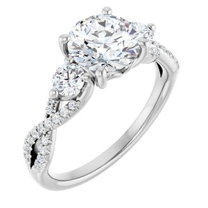 14K White Gold 7.4 mm Round 3/8 CTW Natural Diamond Semi-Set Engagement Ring