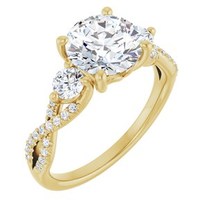 14K Yellow Gold 8 mm Round 3/8 CTW Natural Diamond Semi-Set Engagement Ring
