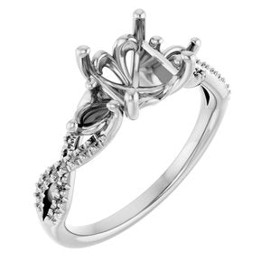 14K White Gold  7x7 mm Cushion Engagement Ring Mounting