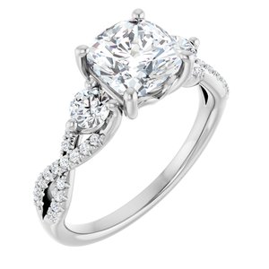 14K White Gold 7x7 mm Cushion 3/8 CTW Lab-Grown Diamond Semi-Set Engagement Ring