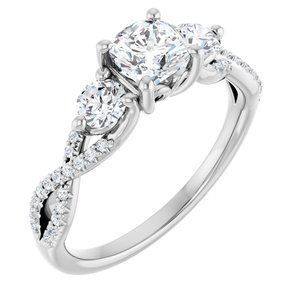 14K White Gold 5x5 mm Cushion 3/8 CTW Natural Diamond Semi-Set Engagement Ring