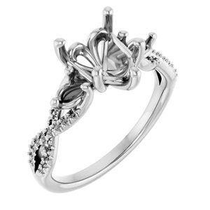14K White Gold  8x8 mm Heart Engagement Ring Mounting