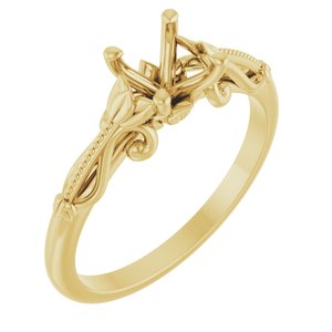 14K Yellow Gold 5.8 mm Round Sculptural-Inspired Solitaire Engagement Ring Mounting 