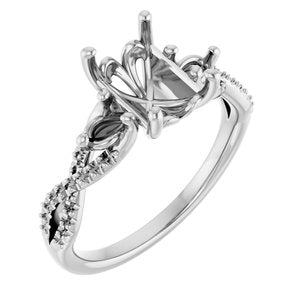 14K White Gold  8x6 mm Emerald Engagement Ring Mounting