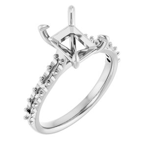 14K White Gold  9x7 mm Emerald Engagement Ring Mounting