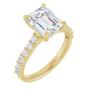 14K Yellow Gold 9x7 mm Emerald 1/3 CTW Natural Diamond Semi-Set Engagement Ring