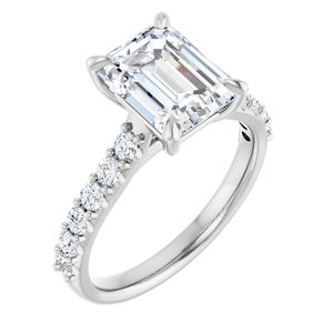 14K White Gold 9x7 mm Emerald 1/3 CTW Natural Diamond Semi-Set Engagement Ring