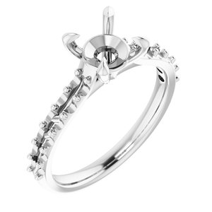 14K White Gold  7 mm Round Engagement Ring Mounting