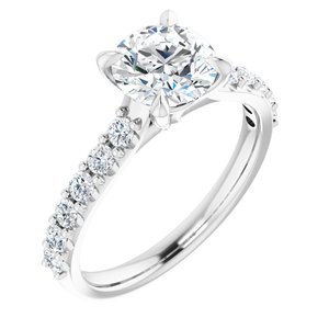 14K White Gold 7 mm Round 1/3 CTW Natural Diamond Semi-Set Engagement Ring