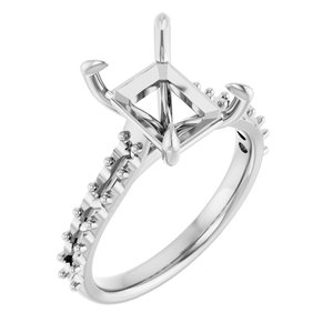 14K White Gold  10x8 mm Emerald Engagement Ring Mounting