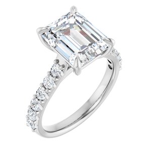 14K White Gold 10x8 mm Emerald 1/2 CTW Natural Diamond Semi-Set Engagement Ring