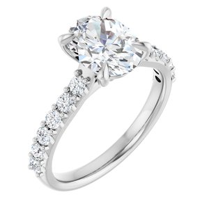 14K White Gold 9x7 mm Oval 1/3 CTW Natural Diamond Semi-Set Engagement Ring