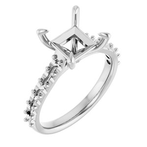 14K White Gold  7x7 mm Square Engagement Ring Mounting