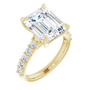 14K Yellow Gold 11x9 mm Emerald 1/2 CTW Natural Diamond Semi-Set Engagement Ring