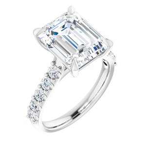 14K White Gold 11x9 mm Emerald 1/2 CTW Lab-Grown Diamond Semi-Set Engagement Ring