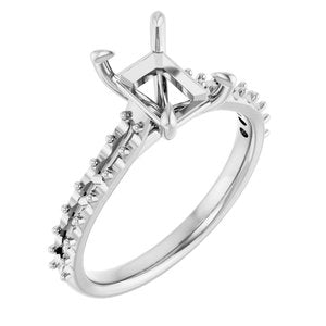 10K White Gold  8x6 mm Emerald Engagement Ring Mounting