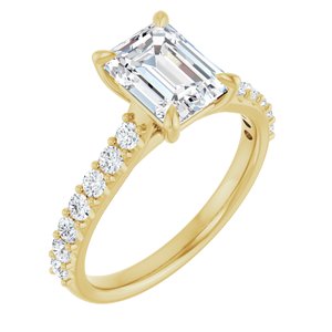 14K Yellow Gold 8x6 mm Emerald 3/8 CTW Natural Diamond Semi-Set Engagement Ring
