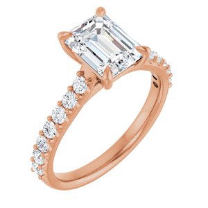 14K Rose Gold 8x6 mm Emerald 3/8 CTW Lab-Grown Diamond Semi-Set Engagement Ring