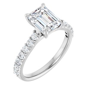 14K White Gold 8x6 mm Emerald 3/8 CTW Lab-Grown Diamond Semi-Set Engagement Ring