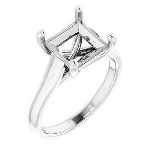 14K White Gold 8 mm Square Solitaire Engagement Ring Mounting