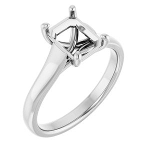 14K White Gold 8x6 mm Emerald Solitaire Engagement Ring Mounting