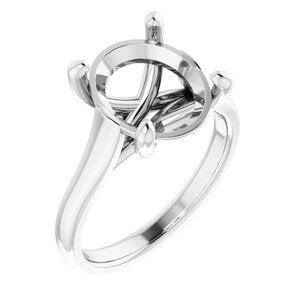 14K White Gold 12x10 mm Oval Solitaire Engagement Ring Mounting