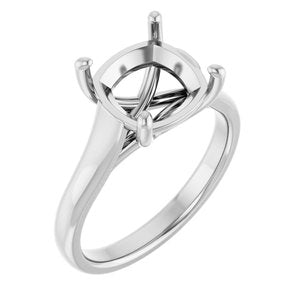 14K White Gold 9 mm Cushion Solitaire Engagement Ring Mounting