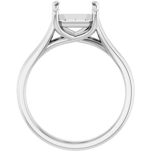 14K White Gold 10x8 mm Emerald Solitaire Engagement Ring Mounting