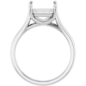 14K White Gold 11x9 mm Emerald Solitaire Engagement Ring Mounting